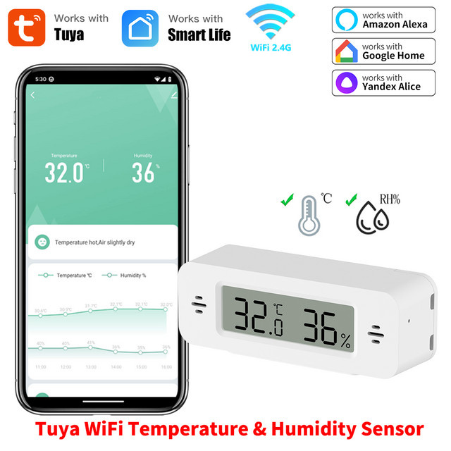 Tuya WiFi Mini-Thermometer Hygrometer in Weiß mit App-Steuerung und Smart Home Integration für Alexa und SmartLife - Bild 1