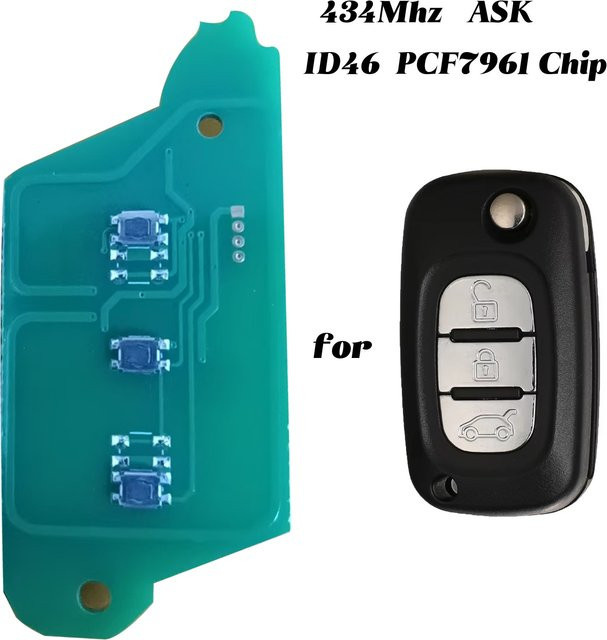 Jingyuqin 3-Tasten Fernbedienung Auto-Platine 434MHz FSK mit ID46 PCF7941 Chip für Renault Clio III, Master und Twingo (2006-2016), Multicolor - Bild 1