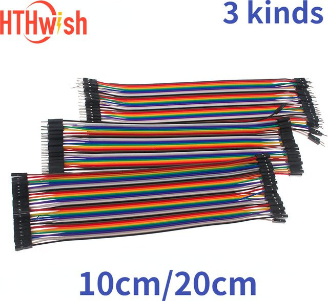 20-polige Dupont-Überbrückungsdrähte in Multicolor für Arduino und DIY-Elektronikprojekte mit verschiedenen Anschlussoptionen (Stecker auf Stecker, Buchse auf Buchse, Stecker auf Buchse) in 10 cm und 20 cm Länge - Bild 1