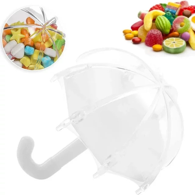 12 Stück Mini-Süßigkeitsbehälter in Regenschirmform aus Kunststoff, transparent-lila, ideal als Gastgeschenke für Hochzeit, Geburtstag oder Babyparty - Bild 1
