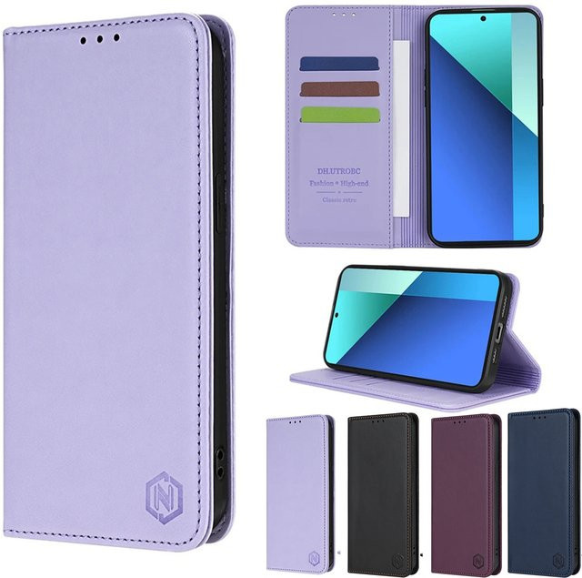 Leder-Brieftasche mit Magnetverschluss und Kartenfächern für Xiaomi 14T 13T 11T Poco X7 X6 C75 M6 Redmi 14C 13C 12C 10C 9 9A 9C in Lila - Bild 1