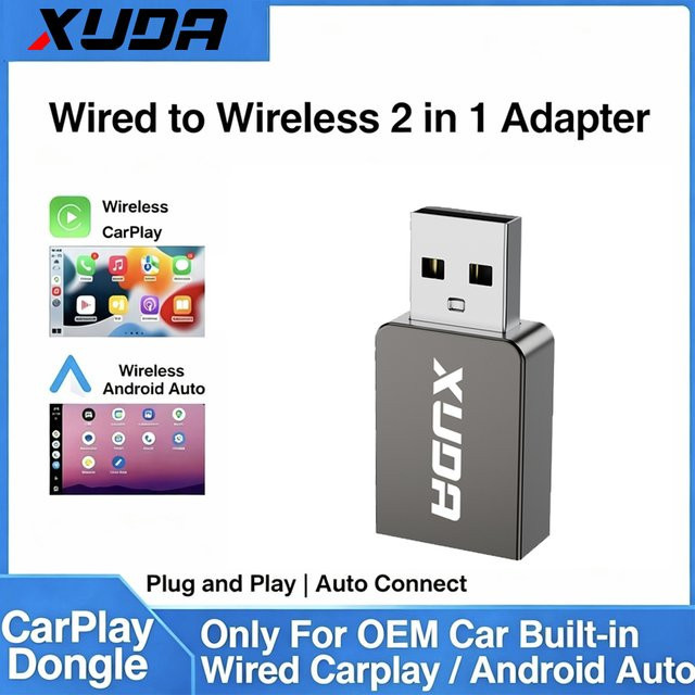 XUDA CarPlay und Android Auto Adapter Plug-and-Play für VW Toyota Nissan Ford Benz Schwarz – Konverter von kabelgebunden zu kabellos für OEM-Fahrzeuge - Bild 1