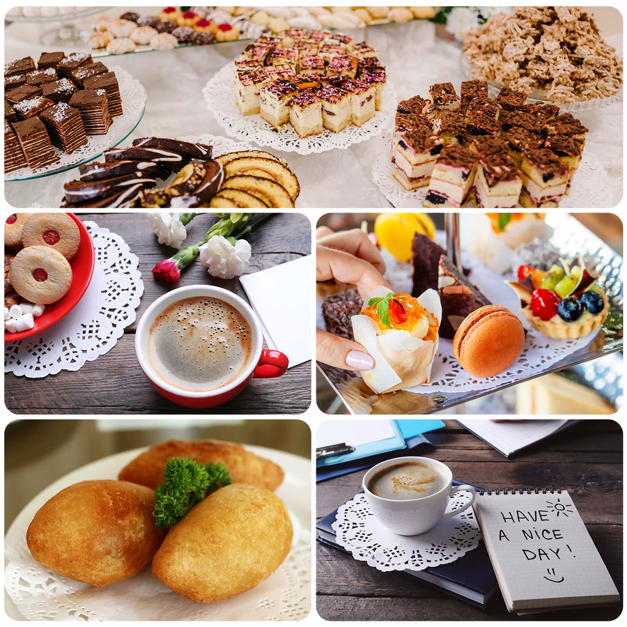 UXCELL Runde Spitzen-Papier-Doilies aus Einweg-Papier in Weiß und Gold zur Dekoration von Kuchen und Desserts - Bild 4