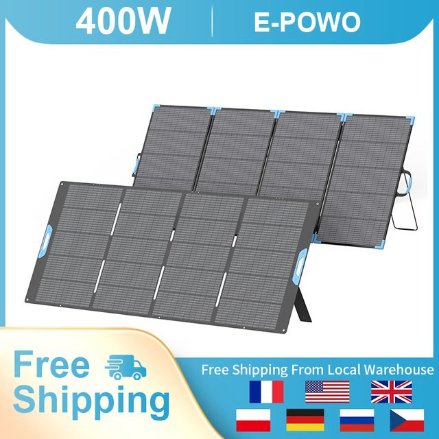 E-POWO 400W Tragbares Solarmodul Bifazial und Monofazial in Schwarz mit USB-A und Typ-C Ausgang, hocheffizientes faltbares Solarladegerät für Powerstation, Wohnmobile und Camping - Bild 1