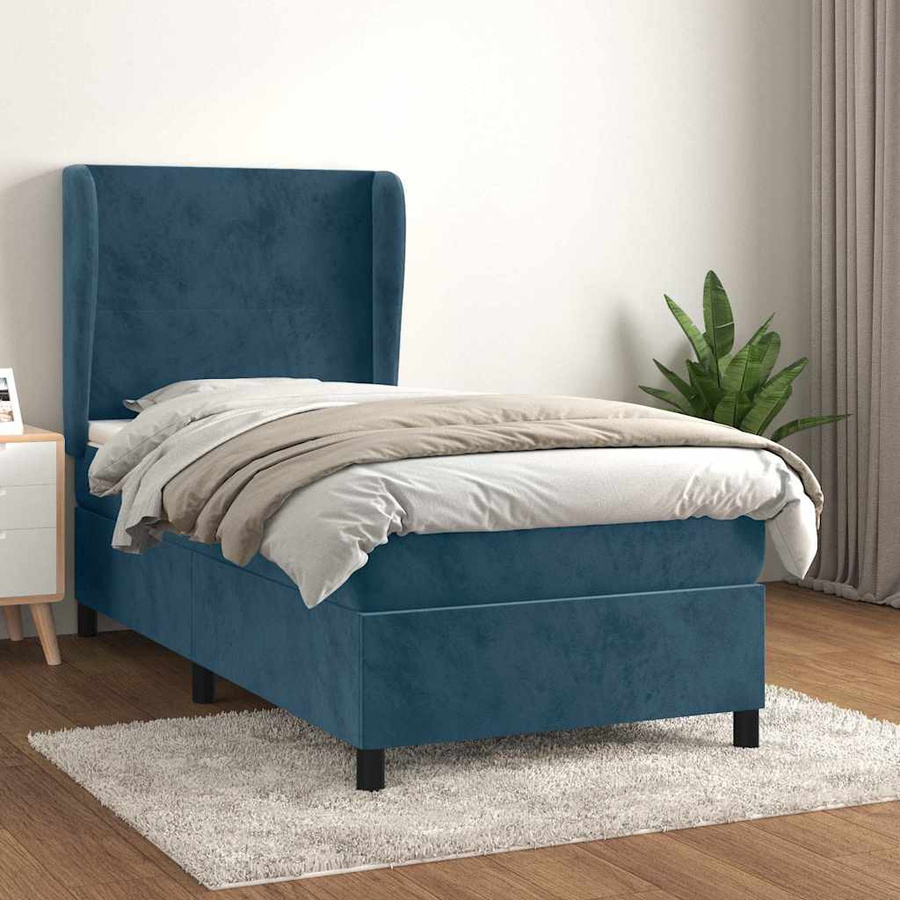 vidaXL Boxspringbett mit Matratze Dunkelblau Samt B/T/H: 90 x 200 x 118 cm - Bild 2