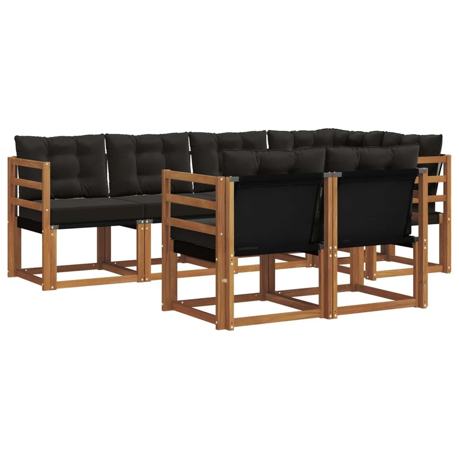 vidaXL 7-tlg. Outdoor-Sofagarnitur in L-Form aus massivem Akazienholz mit Textilene und Kissen, Natur und Schwarz - Bild 2