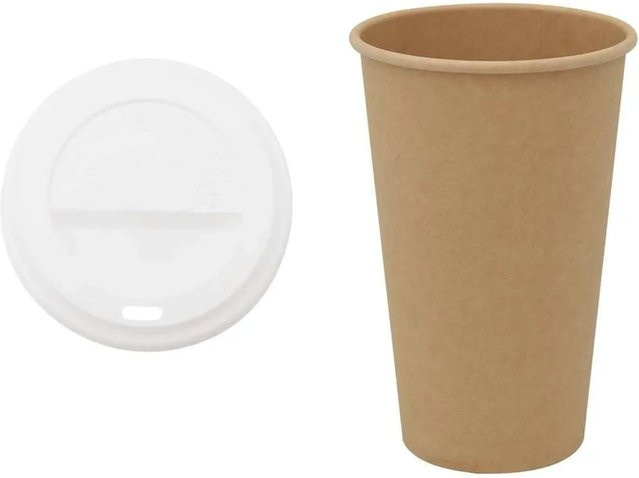 DELUKE Einweg-Pappbecher mit Deckel Braun, 1000 Stück, 400 ml Getränkebecher für Kaffee und Tee - Bild 1