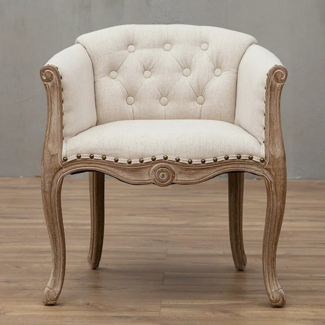 DUTRIEUX Esszimmerstuhl aus Massivholz mit Armlehnen in Beige - Bild 1
