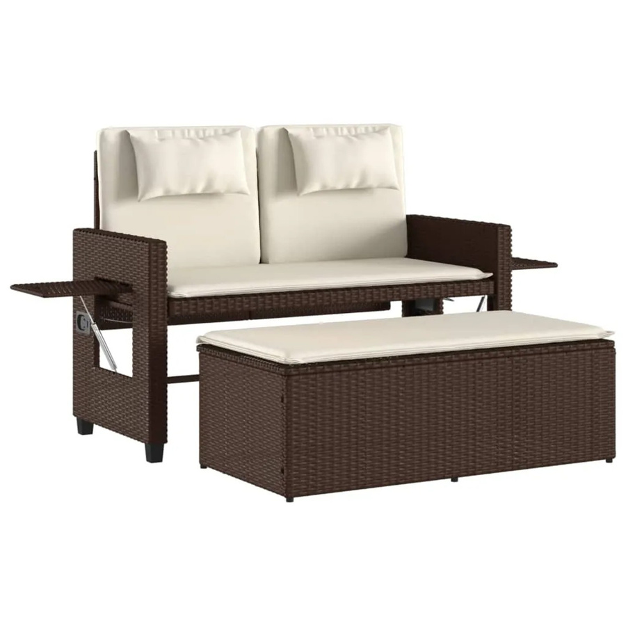vidaXL Gartenbank aus Poly Rattan und Metall mit Kissen in Braun und Weiß, modern und verstellbar - Bild 2