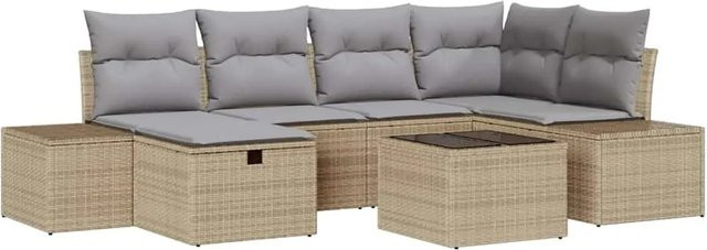 vidaXL 7-teiliges Garten-Sofa-Set aus Polyrattan in Beige mit Kissen für Terrasse und Balkon - Bild 1