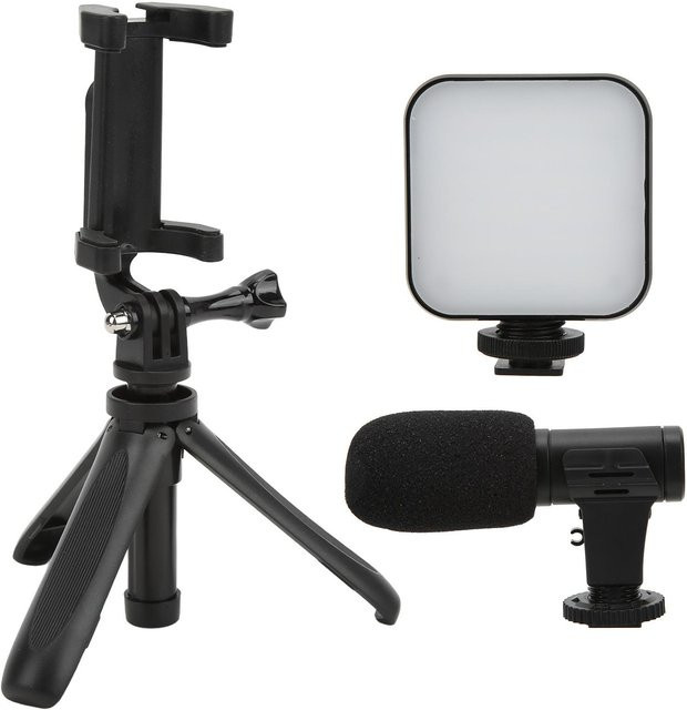 Shoemst Smartphone-Vlogging-Set für Live-Übertragungen mit Videomikrofon, Aufhelllicht, Stativ und Handyhalterung in Weiß - Bild 1