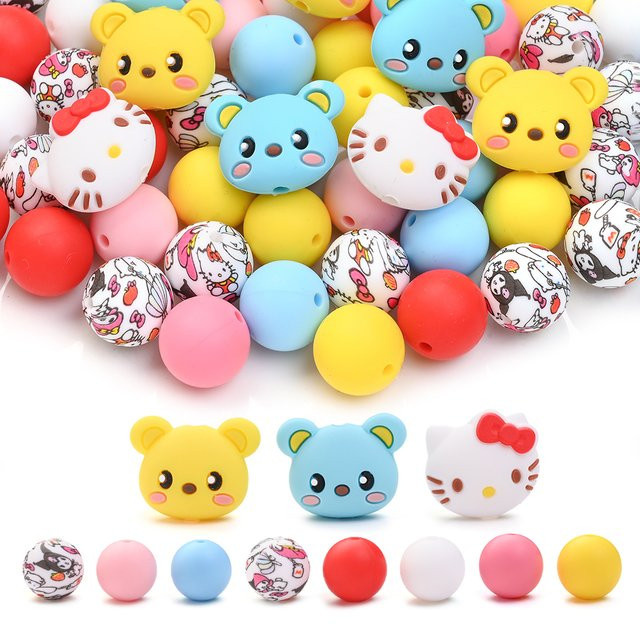 16-teiliges Silikonperlen-Set von Sanrio in Multicolour mit bedruckten runden Perlen und Sanrio-Formen für handgefertigte Schnullerketten und Clip-Schnullerhalter - Bild 1