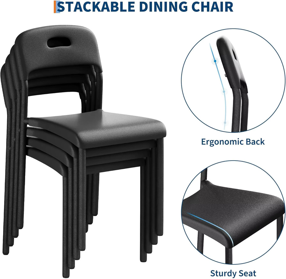 Garvee 4-teiliges stapelbares Sitzsystem aus Metall in Schwarz, modernes ergonomisches Stuhlset für Küche, Esszimmer, Büro und Wohnzimmer - Bild 3