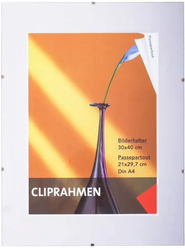 Buri Rahmenloser Bilderhalter aus Glas für Wandmontage, Rechteckig, B/H: 30 x 40 cm - Bild 1