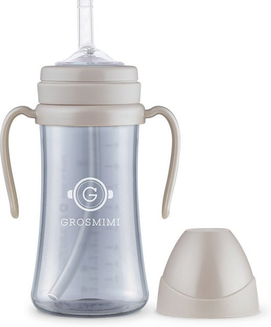 Grosmimi Becher mit Strohhalm Dunkle Serie aus PPSU, BPA-frei und auslaufsicher, Cream Beige, 300 ml - Bild 1