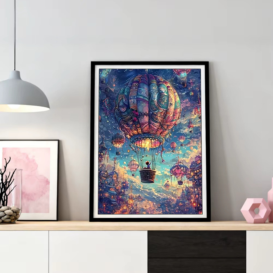 HUACAN Diamond Painting Heißluftballon-Landschaft Mosaik 5D DIY Diamantkunst mit runden Steinen in Multicolour, Breite: 30 cm, Höhe: 20 cm - Bild 2