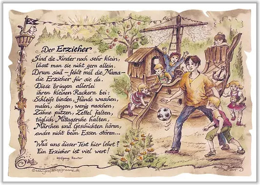 Zunftbild Erzieher als Vintage Poster auf Antikpapier im A4-Format, Mehrfarbig - Bild 1