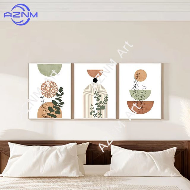 3-teiliges AZNM Boho Poster-Set mit abstrakten botanischen und geometrischen Pflanzenmotiven in Multicolour - Bild 1