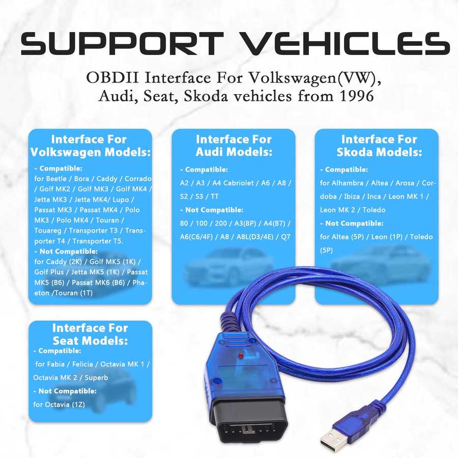 OBD2 USB-Diagnosegerät FTDI FT232RL für VAG mit 409 FIATECUSCAN und KKL Original Schnittstelle in Blau - Bild 3