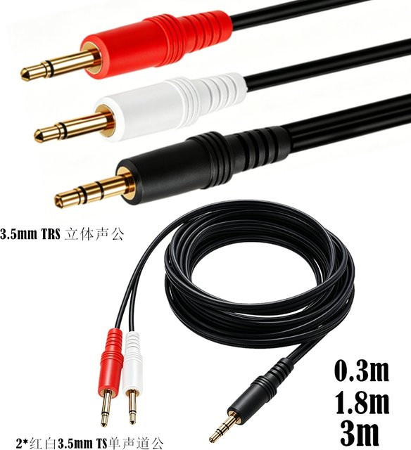 BSN Breakout-Kabel 3,5mm TRS Stereo-Stecker auf Dual 3,5mm TS Mono-Stecker, Rot/Weiß/Schwarz/Mehrfarbig - Bild 1