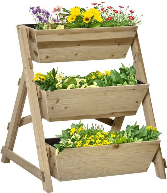 Outsunny Pflanztreppe aus Tannenholz in Natur mit 3 Ablagen, B: 61 cm, H: 77 cm, T: 71 cm - Bild 1