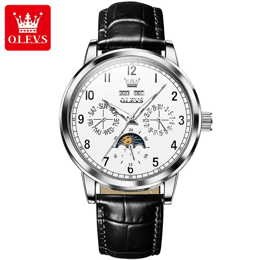 OLEVS Armbanduhr, Automatik, Edelstahl, Leder, Mondphase, Herren - Bild 7