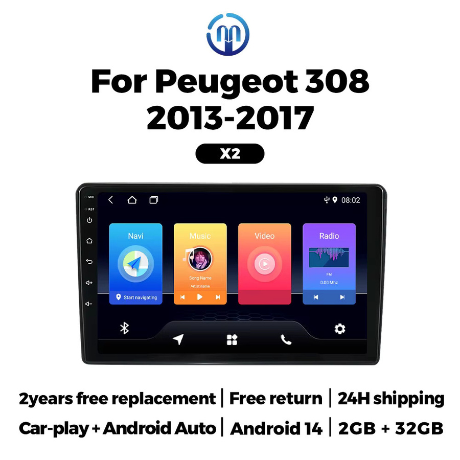 NAVIFANS Android Carplay Autoradio mit GPS und Bluetooth für Peugeot 308 308 SW 2007-2015 und 408 2012-2020 in Schwarz - Bild 2