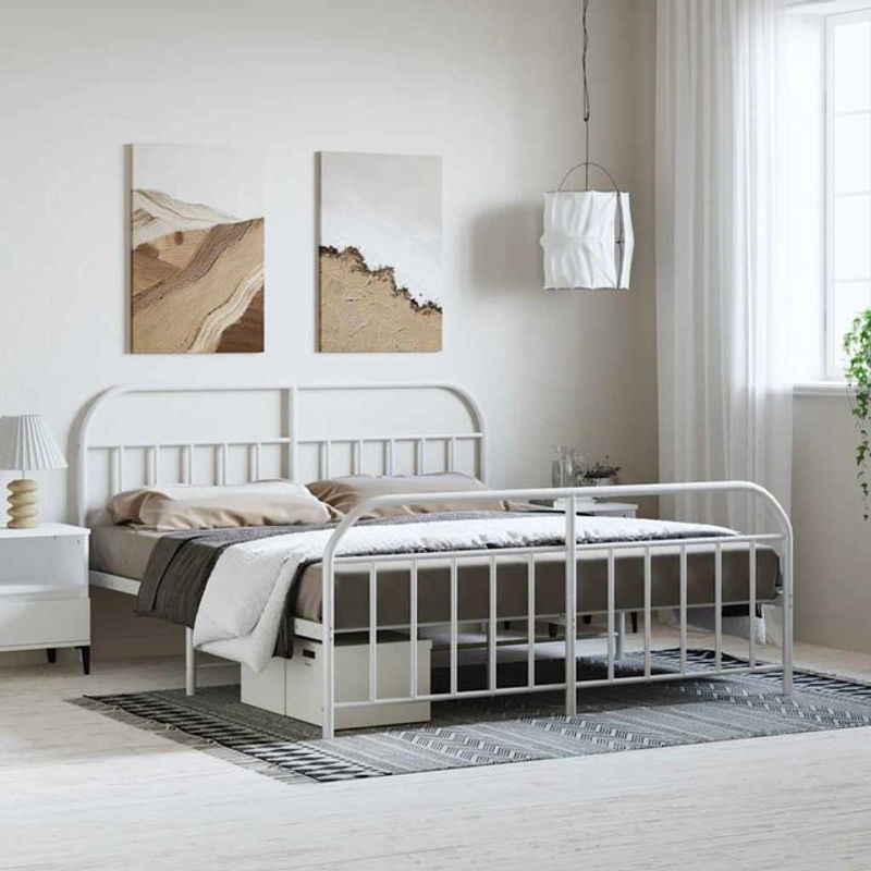 Vidaxl Metall-Bettgestell mit Kopfteil und Fußteil in Weiß, B/T/H: 183 x 213 cm - Bild 1