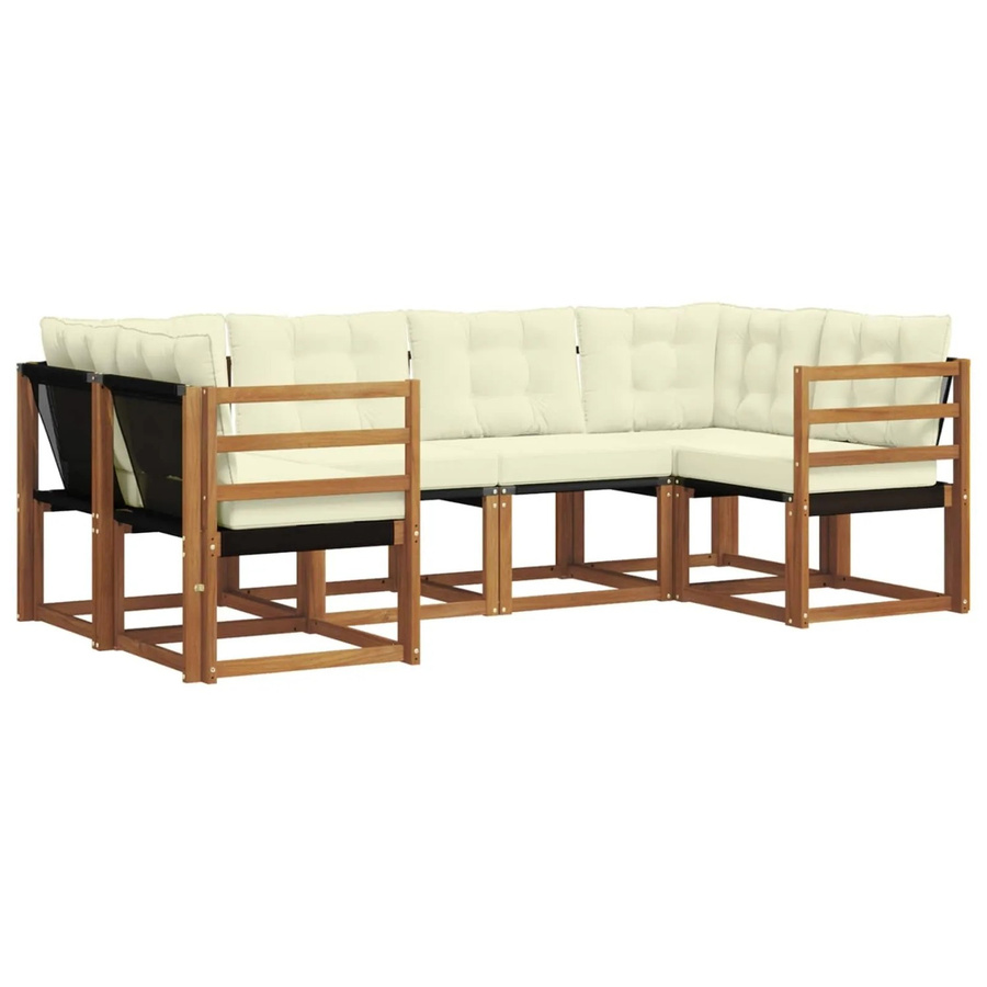 vidaXL Outdoor-Sofagarnitur 6-teilig L-Form aus Akazienholz und Textilene in Natur und Creme mit UV-beständigen Kissen - Bild 2