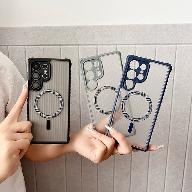 Stoßfeste Magnet-Schutzhülle für Samsung Galaxy S25 Ultra S24 Plus S23FE S22 S21 S20 mit MagSafe-Kompatibilität, transparent/blau - Bild 1