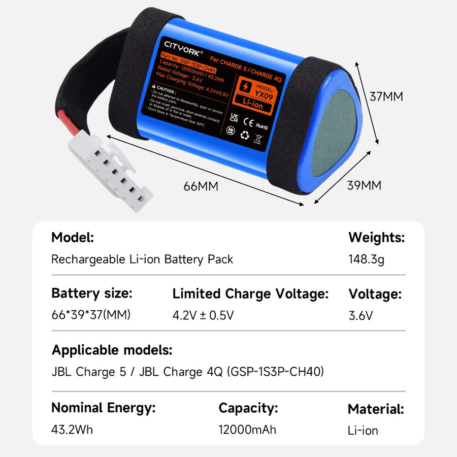 JBL Ersatzakku 12000mAh für Charge 5 und Charge 4 Bluetooth Lautsprecher 3,6V Li-Ionen-Batterie - Bild 6