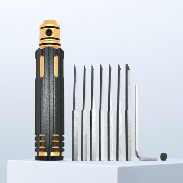 U-Angel-1988 Modellgravierer mit Klinge, Harz-Gravurwerkzeug, Hobby-Schneidewerkzeug, Meißel, 7 Ersatzklingen, Metall, Schwarz - Bild 1