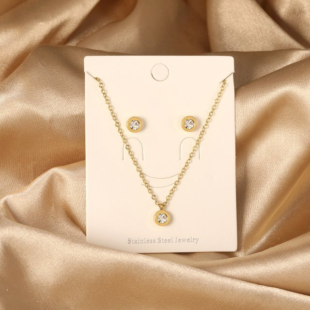 Schmuckset, Edelstahl, vergoldet, Zirkonia, Damen - Bild 1