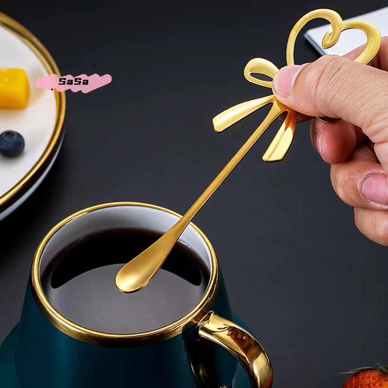 YOWEI Mini Dessertlöffel aus Edelstahl mit 3D Bogen Knoten und Herzform in Gold oder Silber - Bild 3