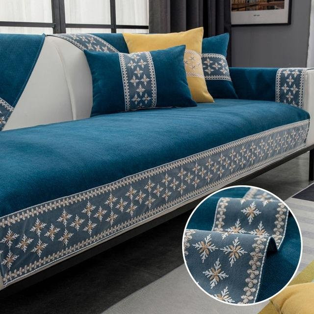Yiran Furniture Sofabezug aus Baumwollleinen in Blau, quadratisches Sofakissen, B/B/B: 45 x 45 x 45 cm - Bild 1