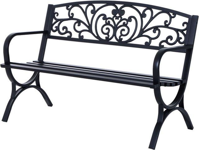 Outsunny Gartenbank aus Metall als 2-Sitzer mit Ornamentik und Armlehnen in Schwarz, B/T/H: 127 x 60 x 85 cm - Bild 3