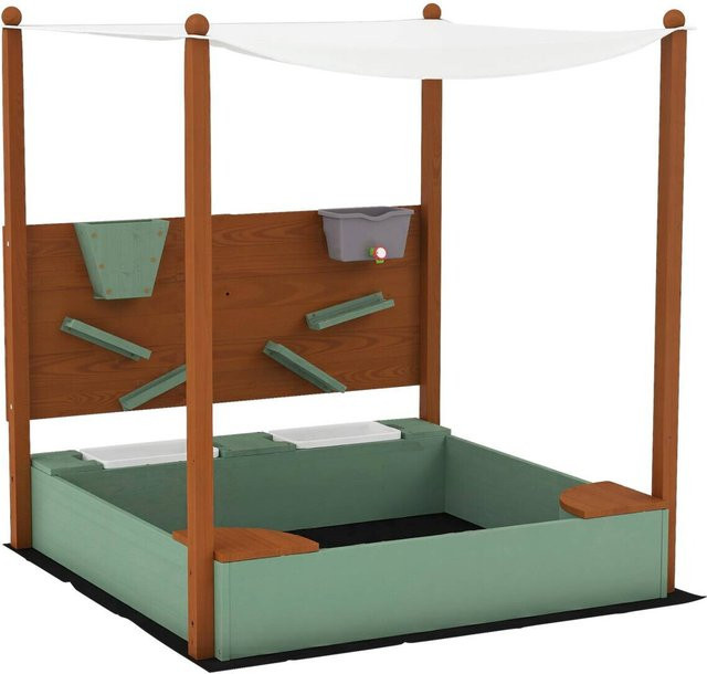 AIYAPLAY Sandkasten aus Holz mit Dach und Sitzfläche in Grün und Braun, B/H/L: 116 x 128 x 112,5 cm - Bild 3