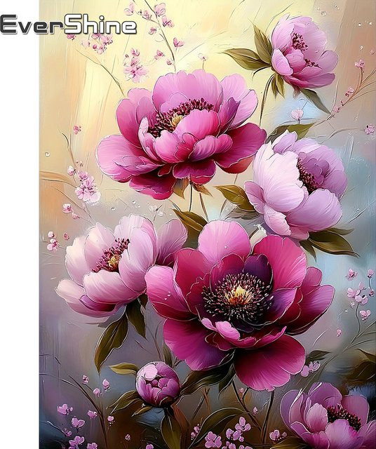 EverShine Diamant-Stickerei Pfingstrose Blumenbild mit Strass als quadratisches Diamant-Mosaik zur Heimdekoration, B/H: 30 x 30 cm - Bild 1