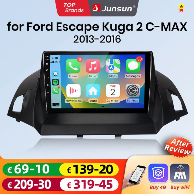 Junsun Android Auto Autoradio mit 9.0 Zoll IPS Touchscreen für Ford Escape Kuga 2 C-MAX, Wireless Apple CarPlay Multimedia System, Schwarz - Bild 1