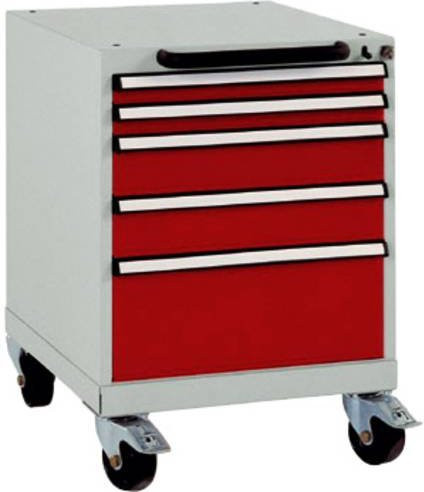 Manuflex BASETEC Schubfachschrank SP1123.3003 mobil, rubinrot RAL 3003, Stahl, 5 Schubfächer, abschließbar und rollbar - Bild 1