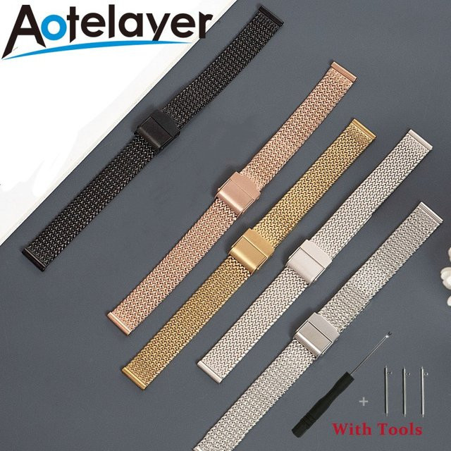 Aotelayer Uhrenarmband Edelstahl, Milanaise, Silber, Unisex, 20mm 22mm - Bild 1