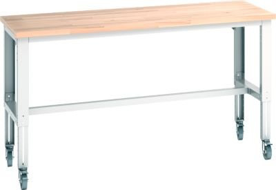 Bott Werkbank Cubio höhenverstellbar mit 4 Lenkrollen, Buche-Massiv, Lichtgrau, B: 200 cm, T: 75 cm - Bild 1