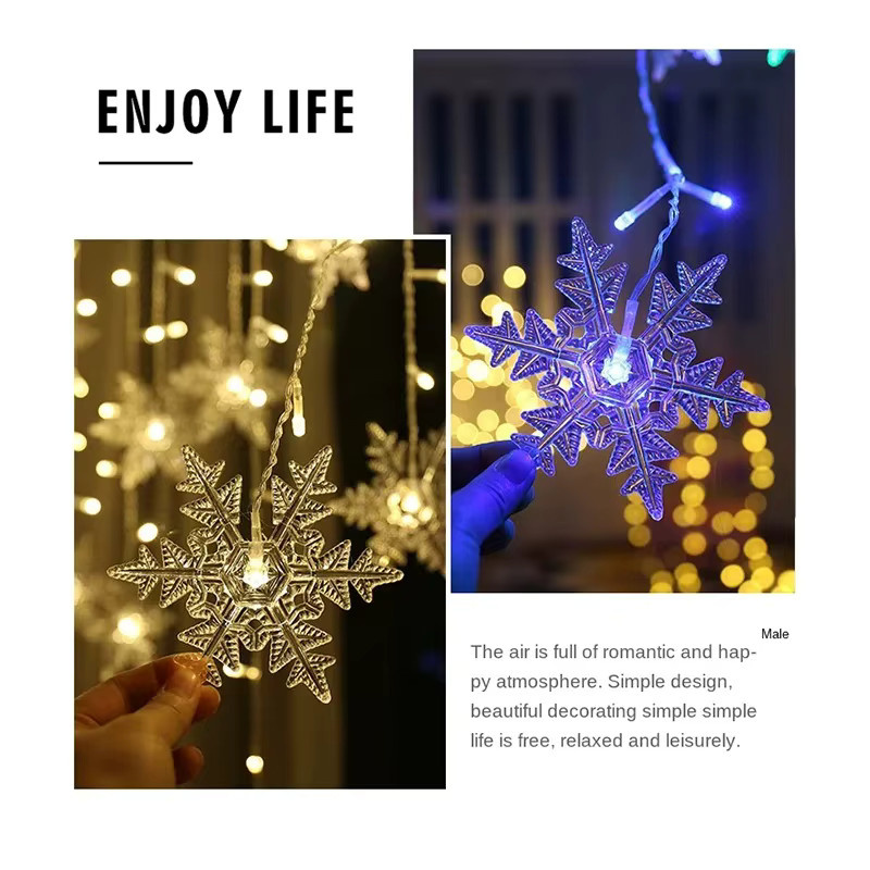 LED Schneeflocken Lichterkette als Vorhang mit blinkenden Sternen in Weiß, 3,5 m Länge, wasserdicht für Weihnachten, Party und Hochzeit - Bild 4