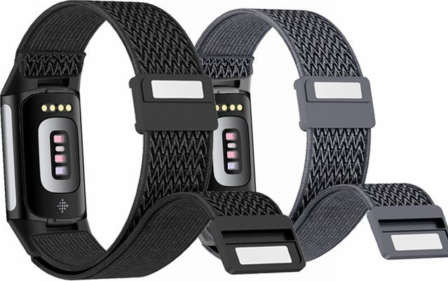 Wave Nylon-Magnetarmband für Fitbit Charge 6, Charge 5, Schwarz, Unisex - Bild 1
