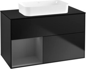 V&B Waschtischunterschrank Finion mit Wandbeleuchtung in Anthrazit lackiert, Breite: 100 cm, Tiefe: 60,3 cm - Bild 1