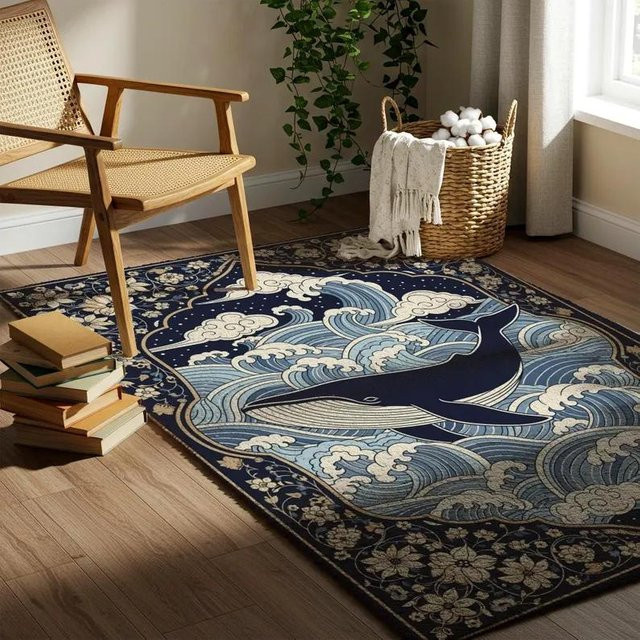 Lodestar Strandwellen Teppich in Blau, Modernes Abstract Design für Wohnzimmer und Schlafzimmer, B/T: 120 x 80 cm - Bild 1
