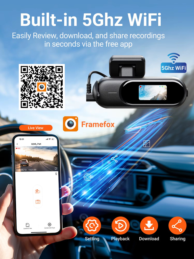 GMAIPOP Dual Lens Dash Cam mit 4K UHD Auflösung und WiFi, Auto DVR mit 1080P Rückfahrkamera und 24H Parkplatzüberwachung, Schwarz - Bild 5