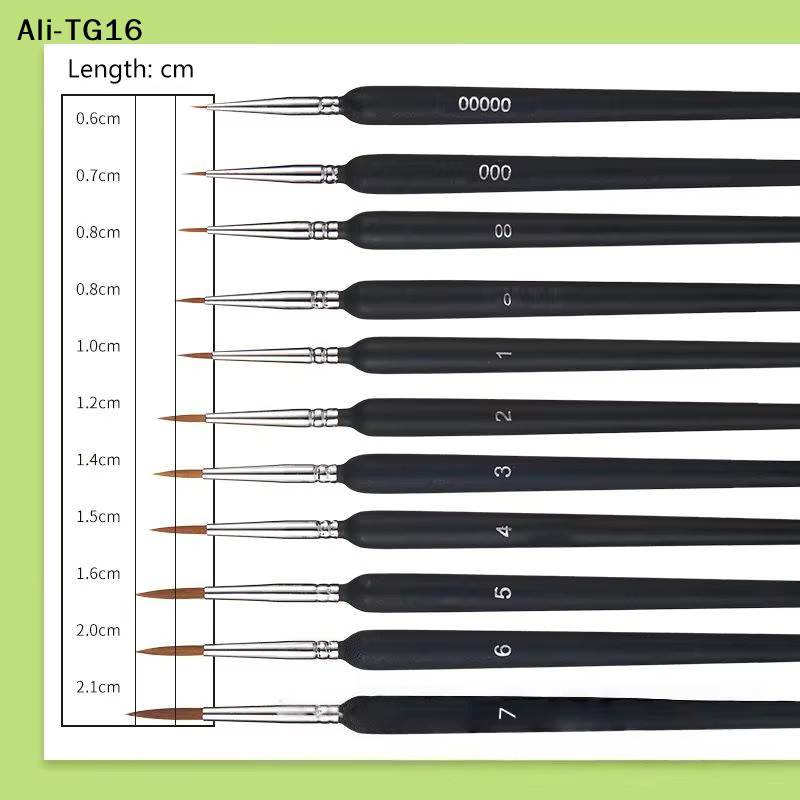 Y3 Miniatur-Pinselset mit Detailspitzen und ergonomischem Griff in Schwarz für Acryl-, Öl- und Wasserfarben, 11-teilig - Bild 6