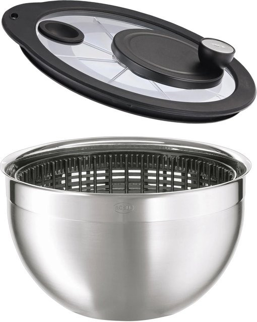 RÖSLE Salatschleuder mit Glasdeckel in Schwarz und Silber, Durchmesser: 24 cm, Höhe: 18,5 cm - Bild 1