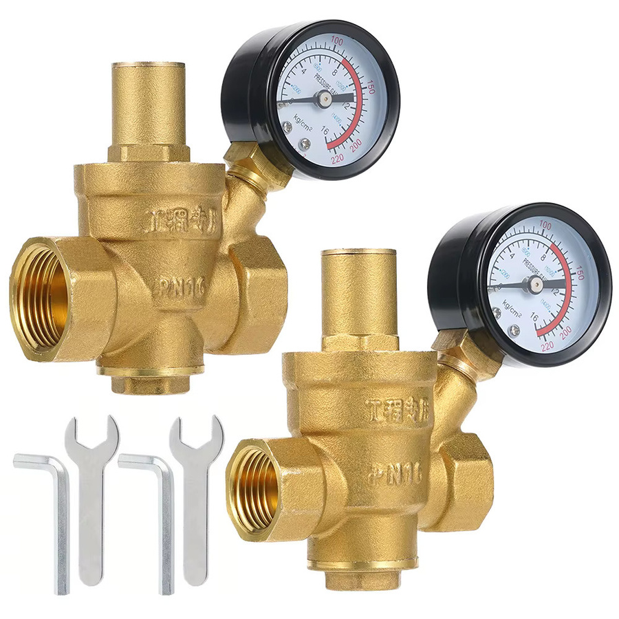 Einstellbarer Wasserdruckregler aus Messing mit Manometer DN20/15 in Gold - Bild 6